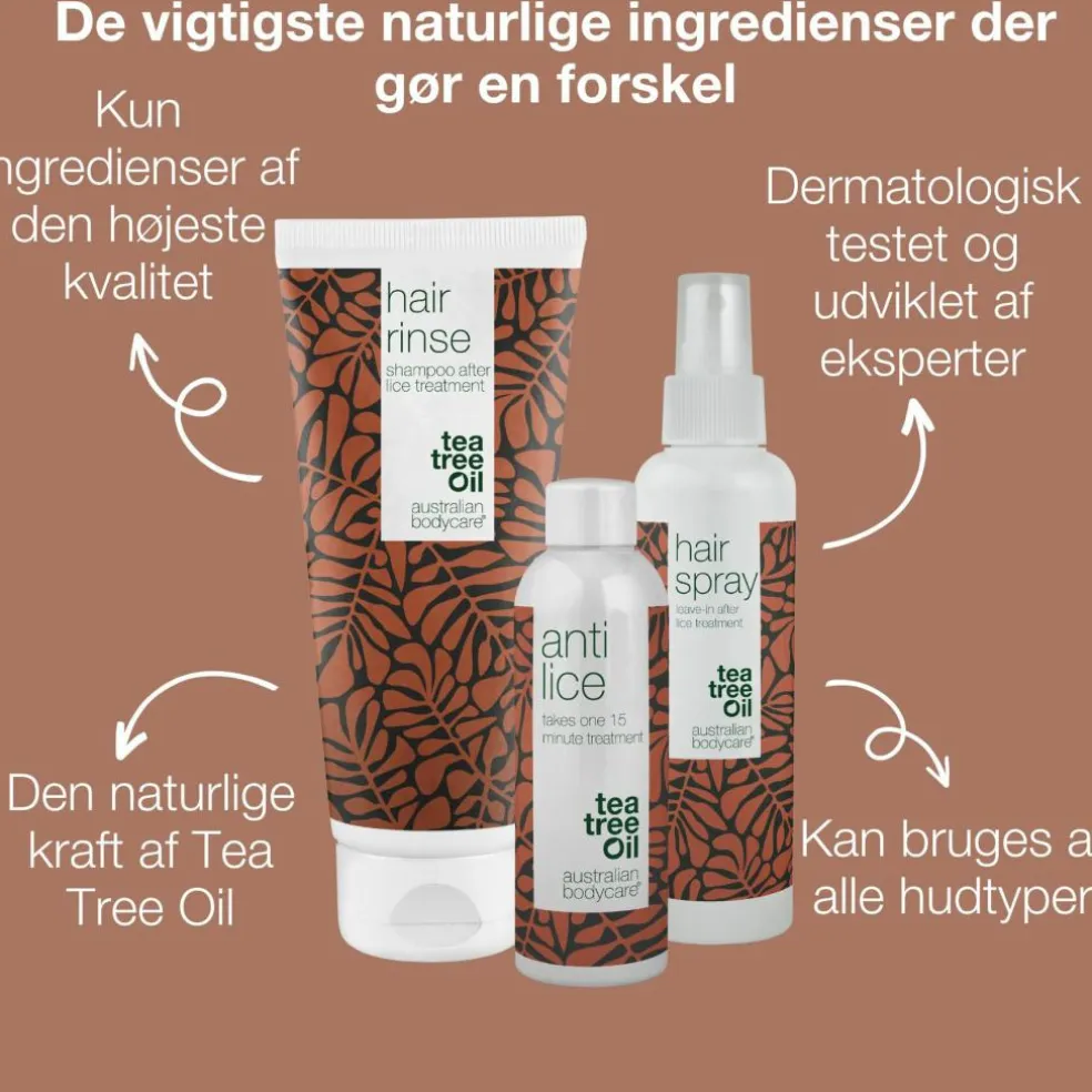3 produkter til lusebehandling med Tea Tree Oil