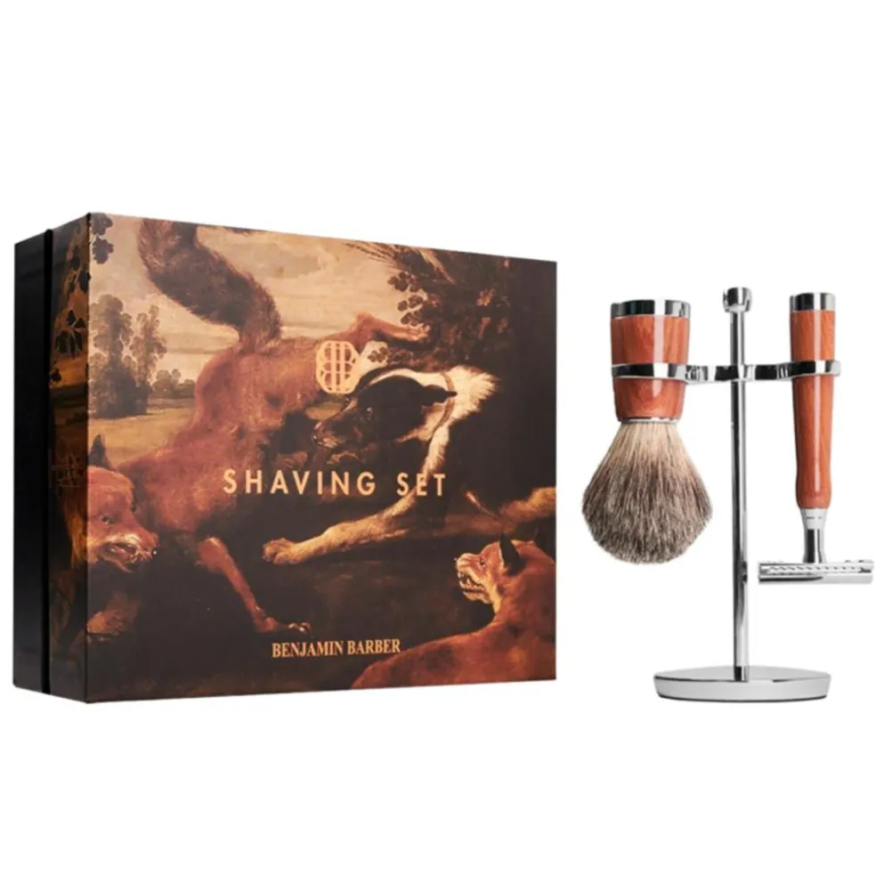 Benjamin Barber Classic 3-piece Shaving Set Wood Safety Razor