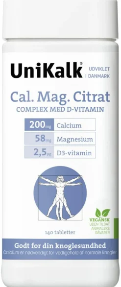 Cal. Mag Citrat - Kalk 200 mg, Magnesium 58 mg og D-vitamin 2,5 µg