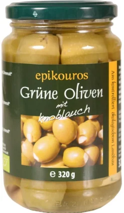 Oliven Grønne m. hvidløg (græsk) Ø