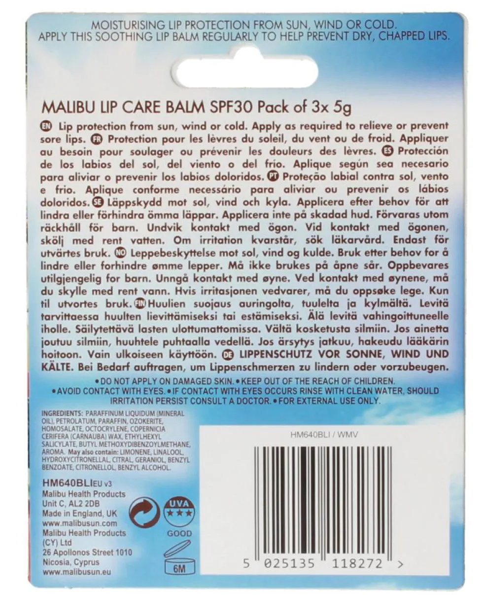 SPF 30 Lip Balm Sunscreen, Watermelon, Mint and Vanilla